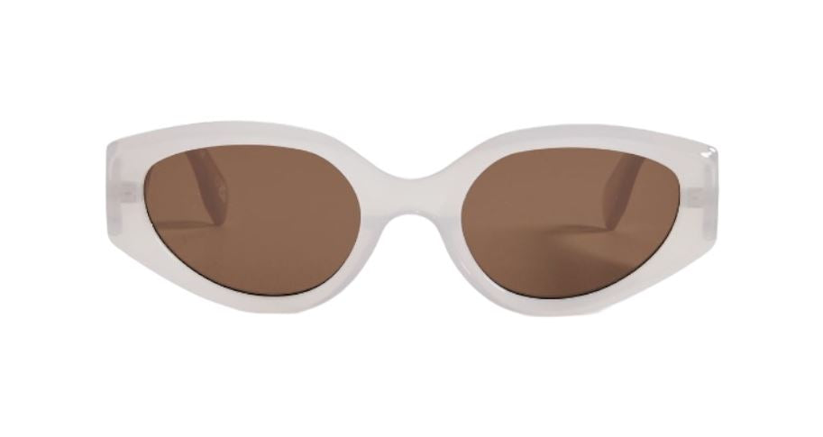 Le Specs Gymplastics Sunglasses | Semi Sheer White, Recycled, Sustainable, Oval