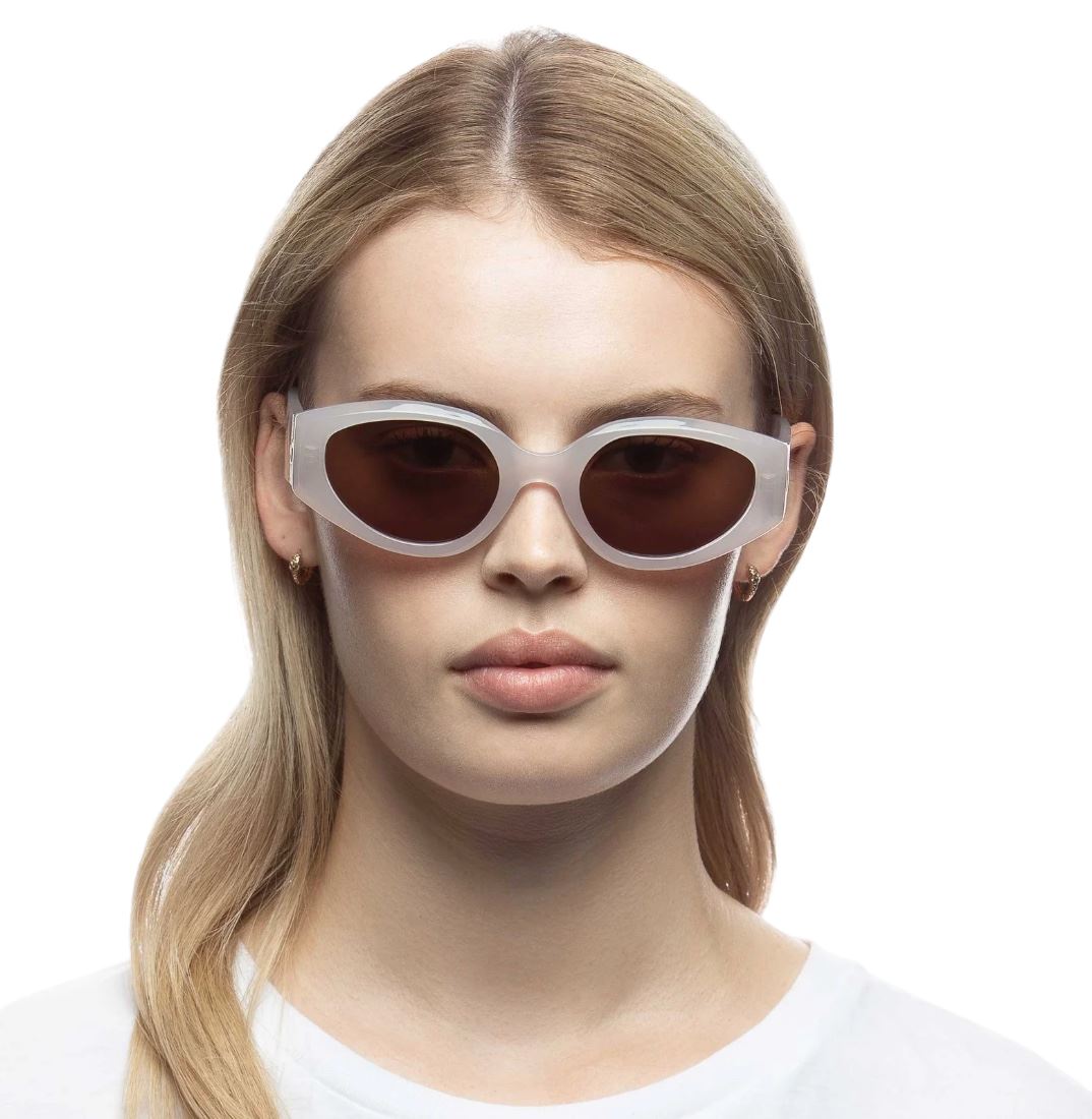 Le Specs Gymplastics Sunglasses | Semi Sheer White, Recycled, Sustainable, Oval