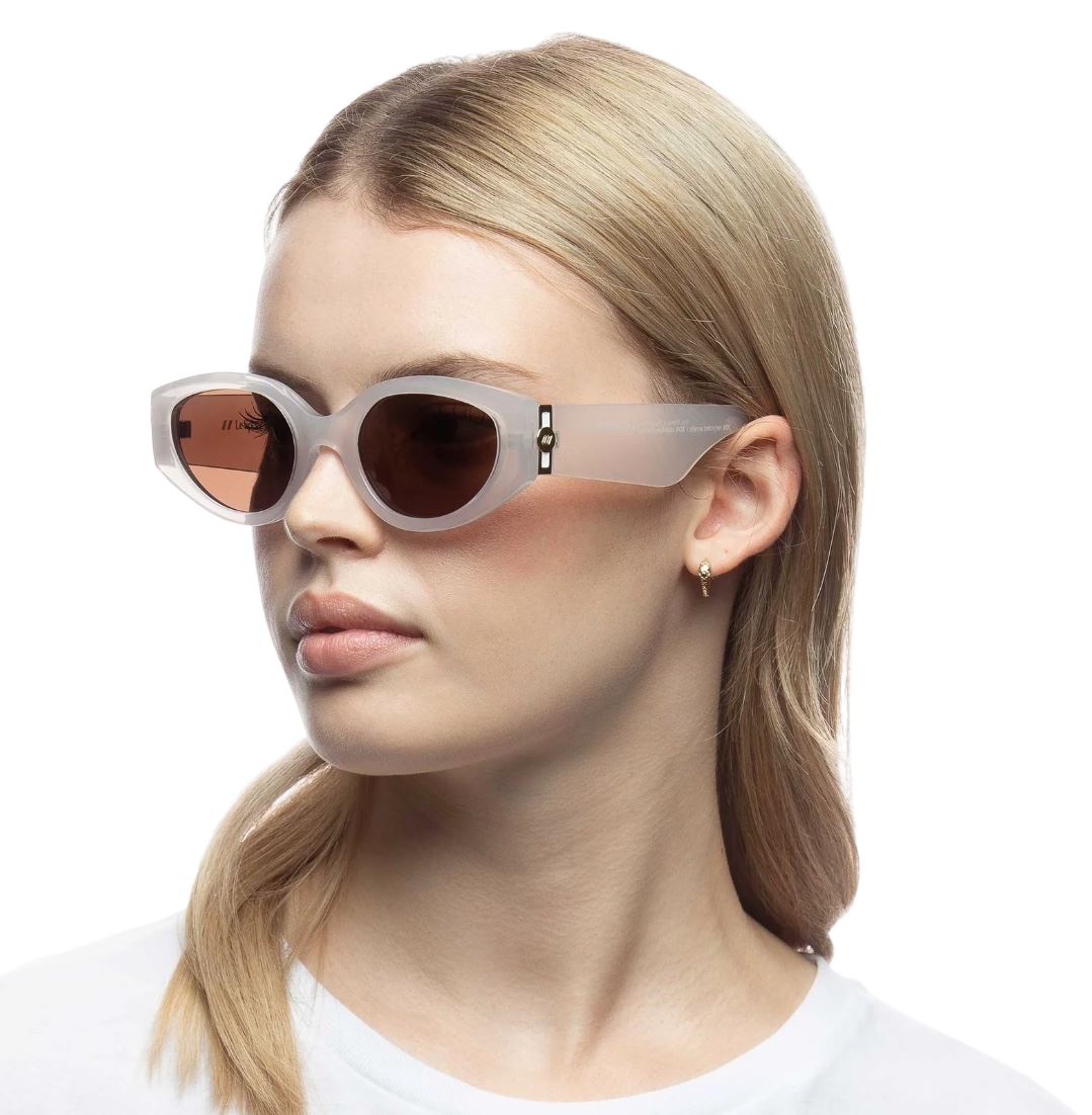 Le Specs Gymplastics Sunglasses | Semi Sheer White, Recycled, Sustainable, Oval