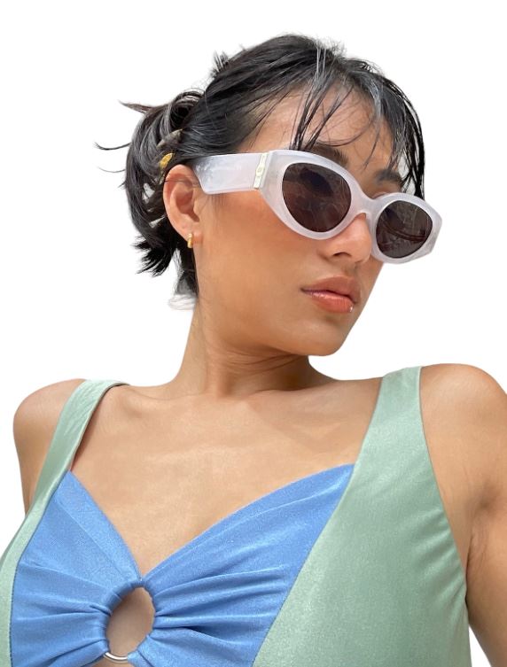 Le Specs Gymplastics Sunglasses | Semi Sheer White, Recycled, Sustainable, Oval