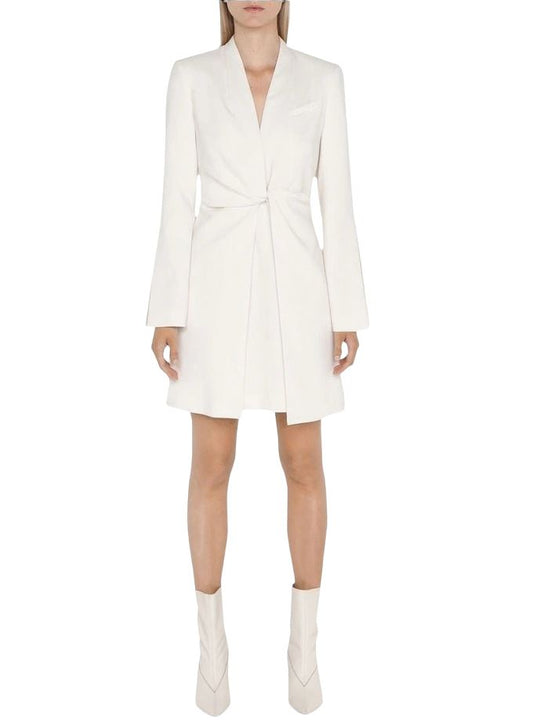 CUE Twist front Blazer Dress | Ivory/White, Split Sleeve, Shoulder Pads, Stretch