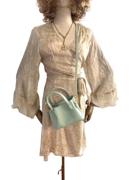 Hannah Artwear Wrap Mini Dress | One Size Beige, 100% Silk, Flare Sleeves