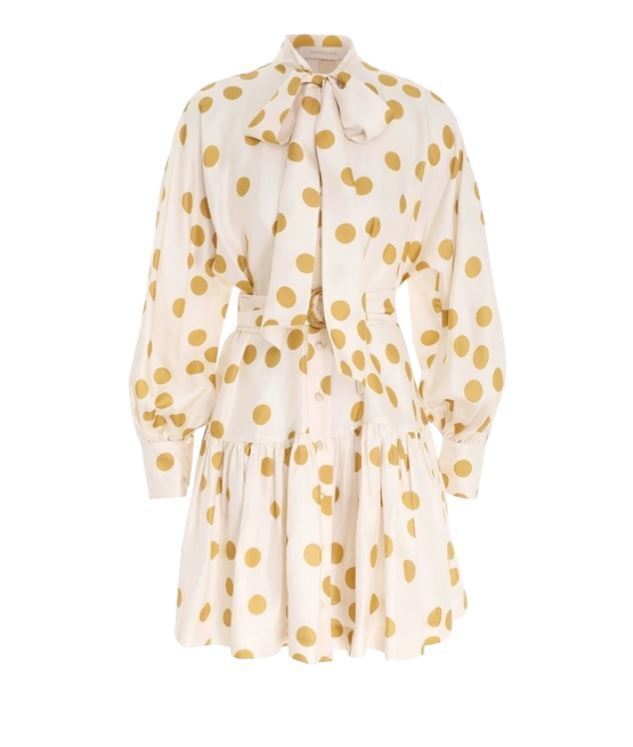 Zimmermann Celestial Confetti Mini Dress | Polka Dot, Silk, Pussy Bow, Belted