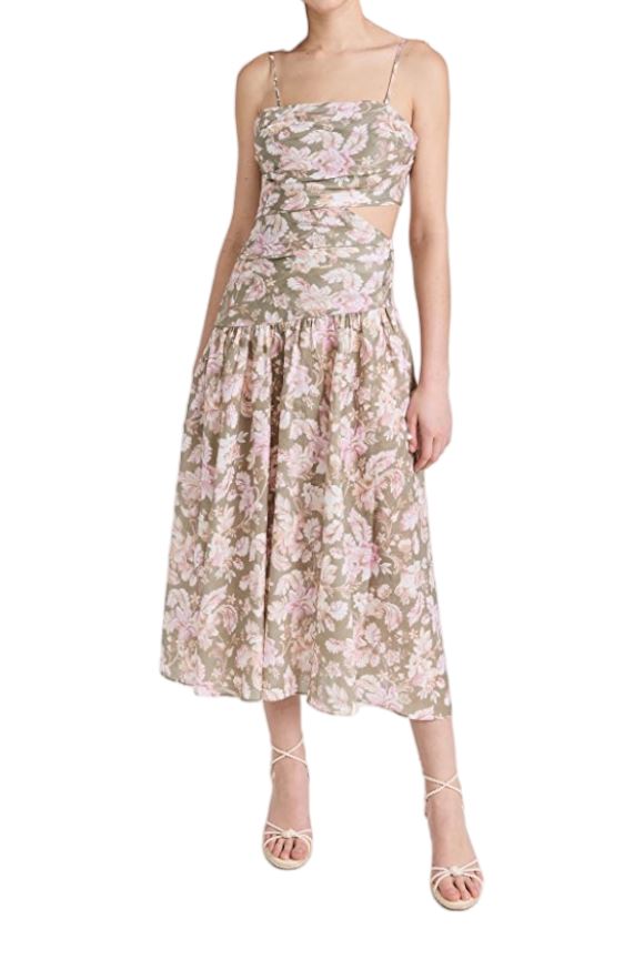 Zimmermann Lyre Wrap Tie Side Midi Dress | Cut Out Waist, Removable Straps