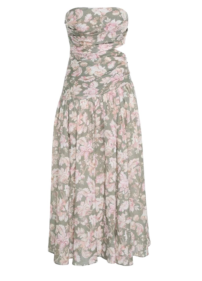 Zimmermann Lyre Wrap Tie Side Midi Dress | Cut Out Waist, Removable Straps