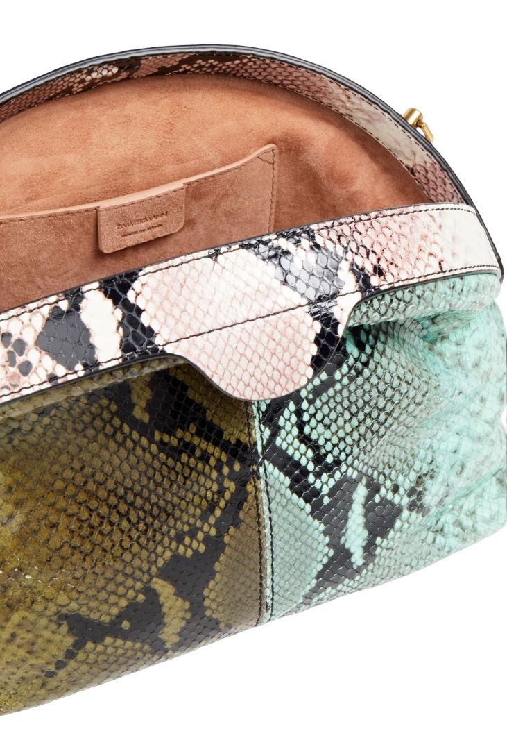 Zimmermann Cushion Shoulder Bag/Clutch |Leather, Snake Print, Green, Chain Strap