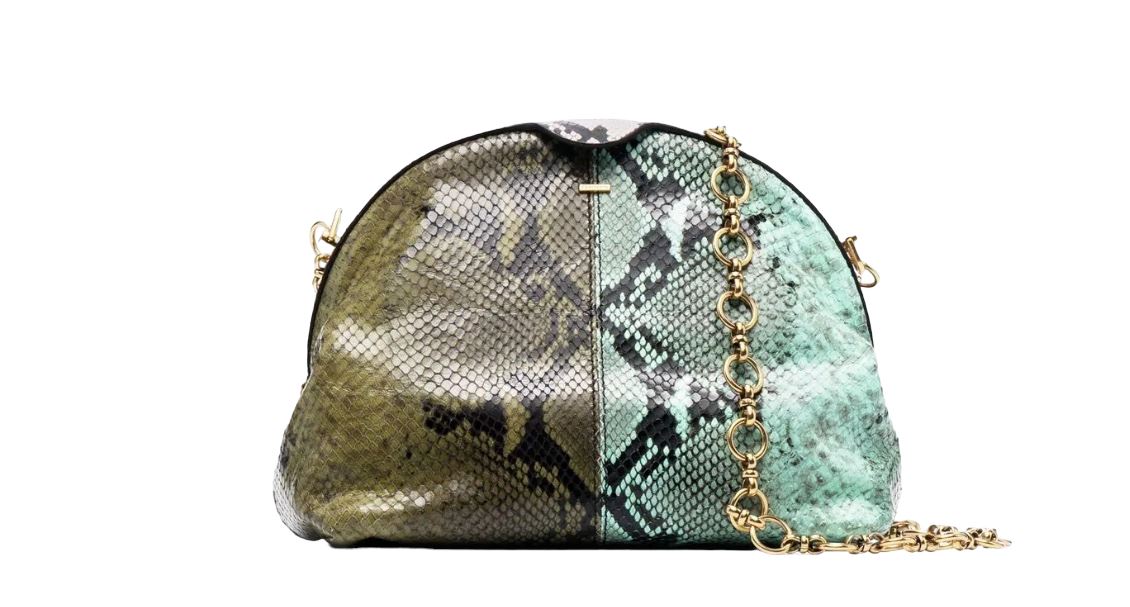 Zimmermann Cushion Shoulder Bag/Clutch |Leather, Snake Print, Green, Chain Strap