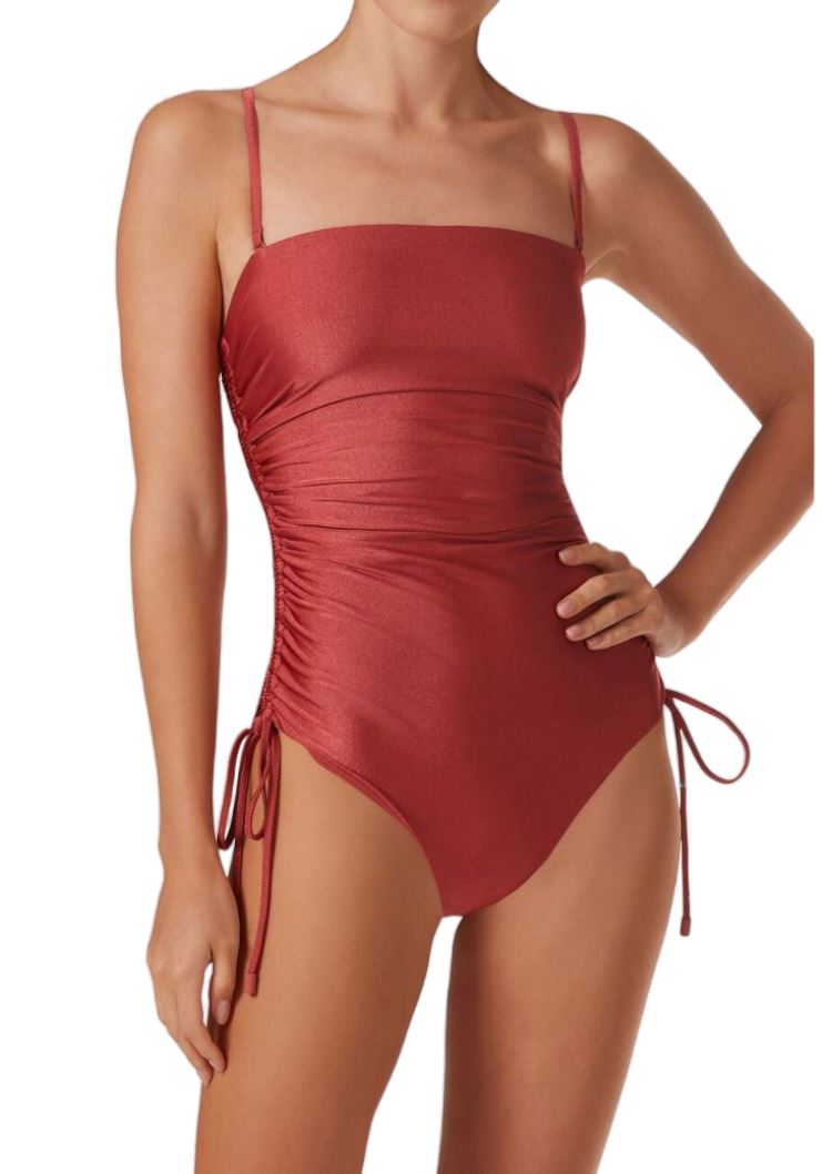 Zimmermann Jude Ruched Side One Piece | Musk, Adjustable Pulls, Bandeau Neckline