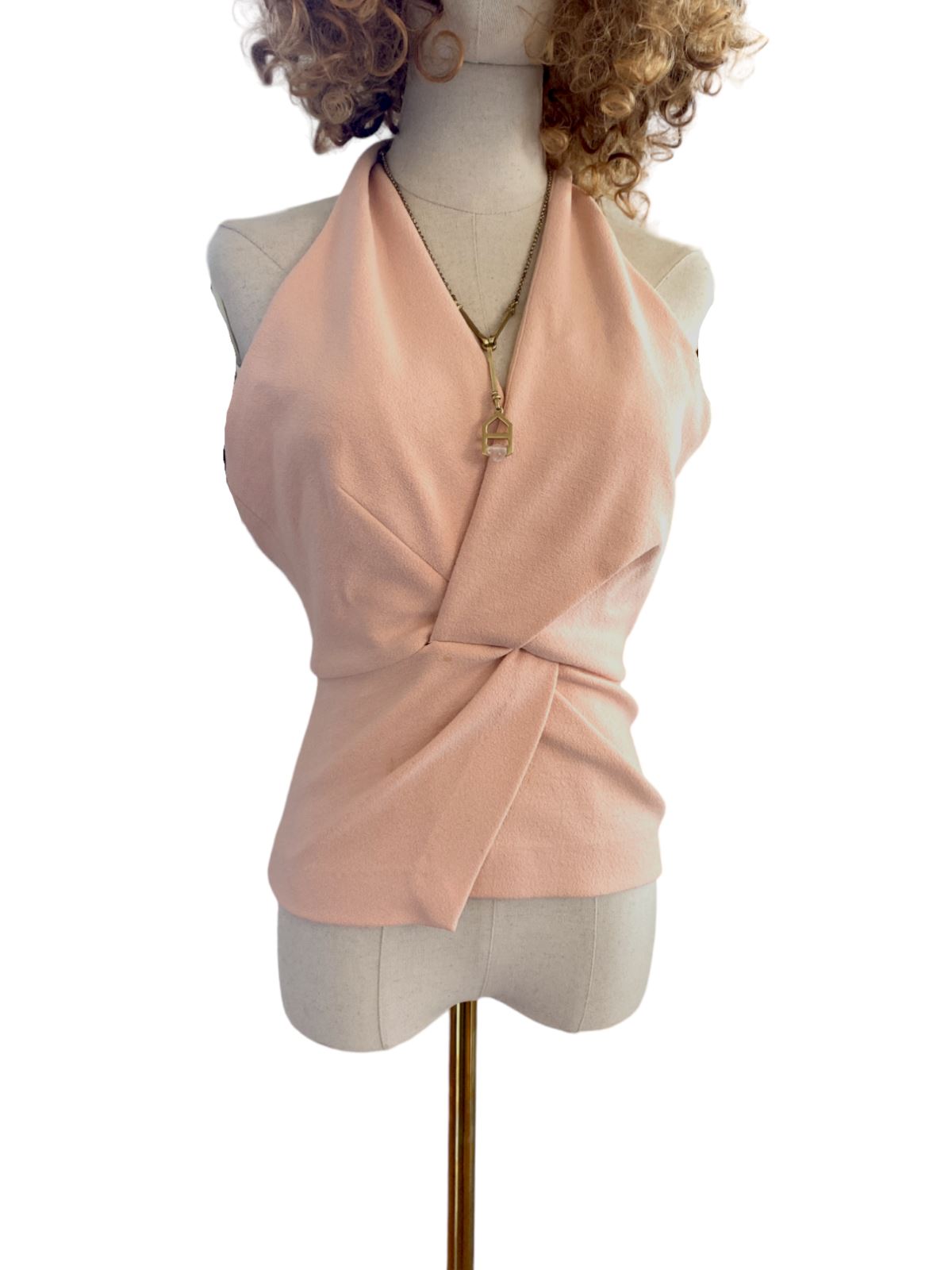 Dion Lee Light Pink Twist Front Top | Halter Neck, Stretch, Open Back, Sz Small