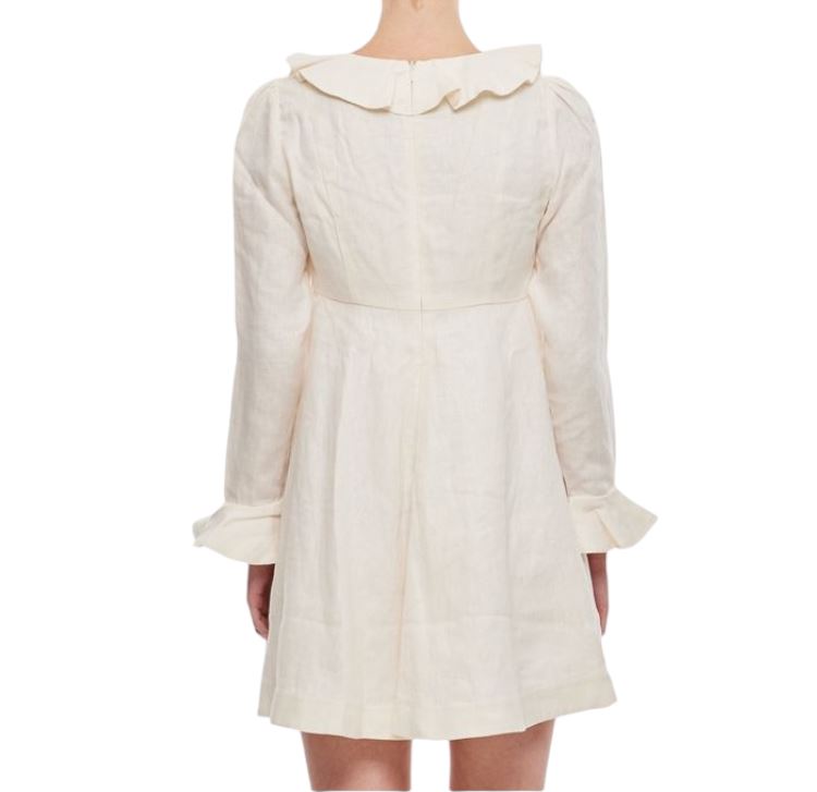 Zimmermann Daisy Mini Dress | Linen, Cream, Applique Daisy Buttons, Neck Frill