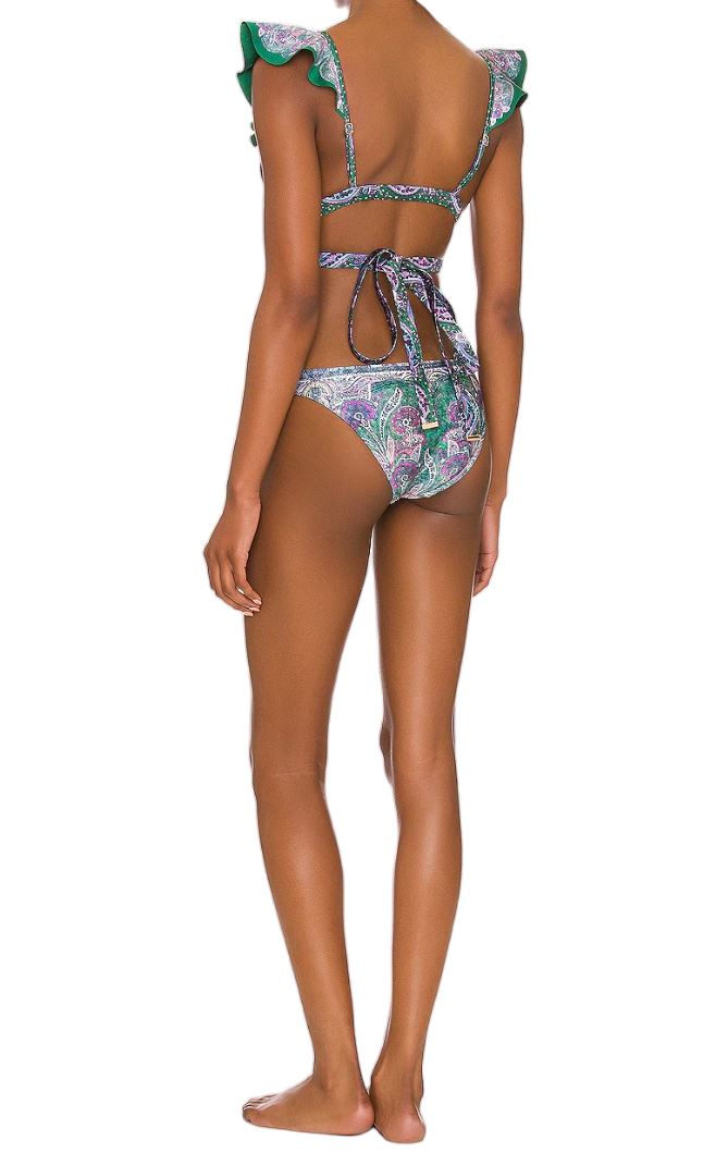 Zimmermann Anneke Wrap Ruffle Bikini | Teal Floral / Green, Low Rise Bottoms