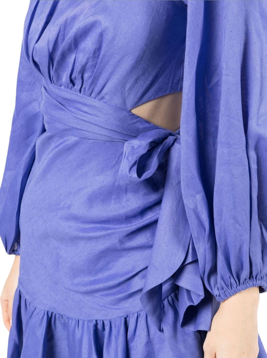 Zimmermann Lyre Wrap Billow Mini Dress | Electric Blue, Linen, Waist Cut Outs