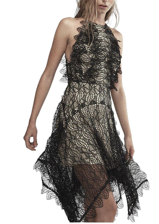 Acler Burton Dress | Black Lace Overlay, Lined, High Neck,