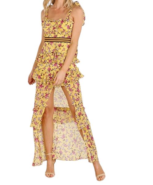 For Love & Lemons Maison Dress | Yellow Floral, Silk & Spandex, Sz XS