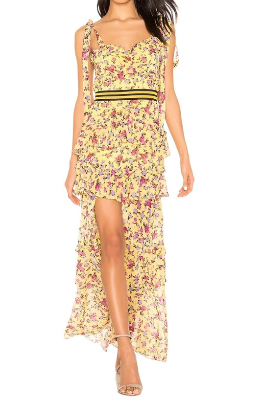 For Love & Lemons Maison Dress | Yellow Floral, Silk & Spandex, Sz XS