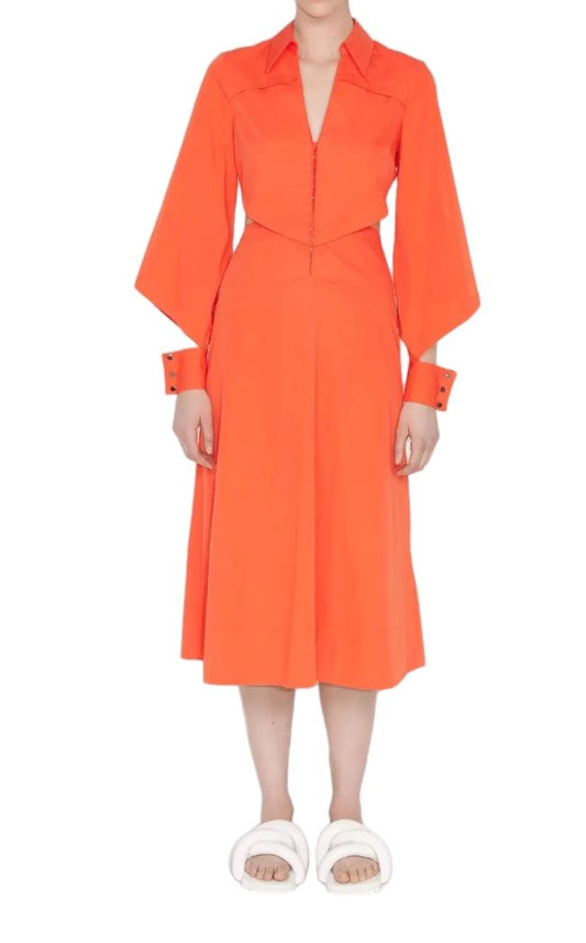 Cue Cut Out Shirt Dress | Orange, Cotton/Modal, Midi, Collared, A-Line, Cuffs