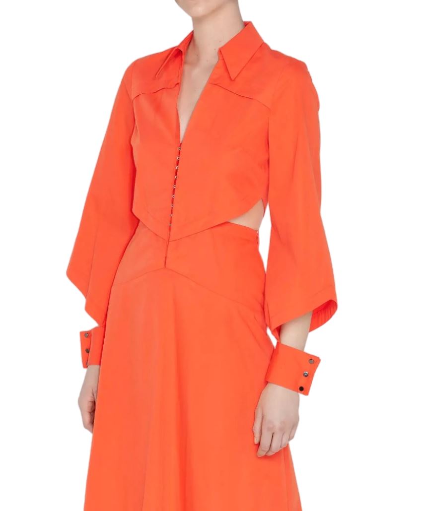 Cue Cut Out Shirt Dress | Orange, Cotton/Modal, Midi, Collared, A-Line, Cuffs