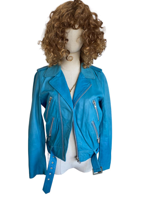 MAJE Lambskin Leather Motorcycle Jacket | Sz 38, Blue $1,400 RRP