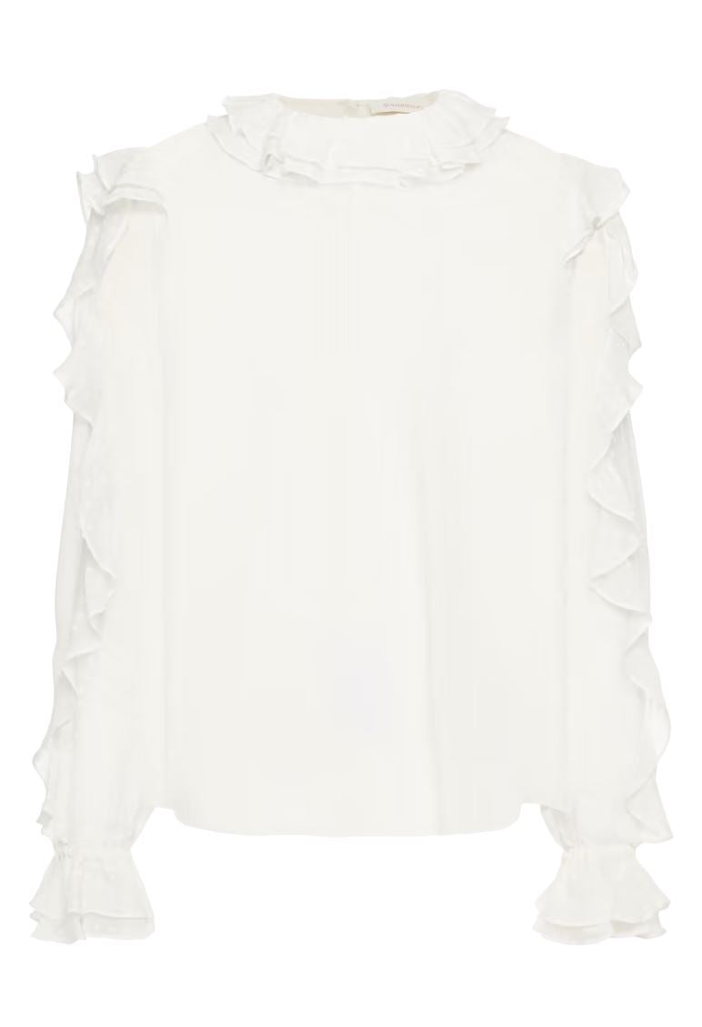 Zimmermann Super Eight Dot Ruffle Shirt Blouse | Ivory/Off White, Silk Blend