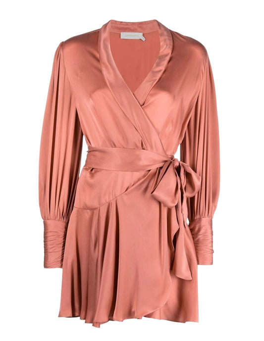 Zimmermann Silk Wrap Mini Dress | Dusty Pink, Sueded Silk Cocktail, Party Dress