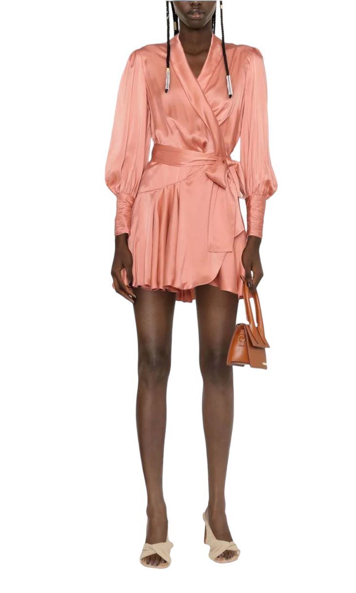 Zimmermann Silk Wrap Mini Dress | Dusty Pink, Sueded Silk Cocktail, Party Dress