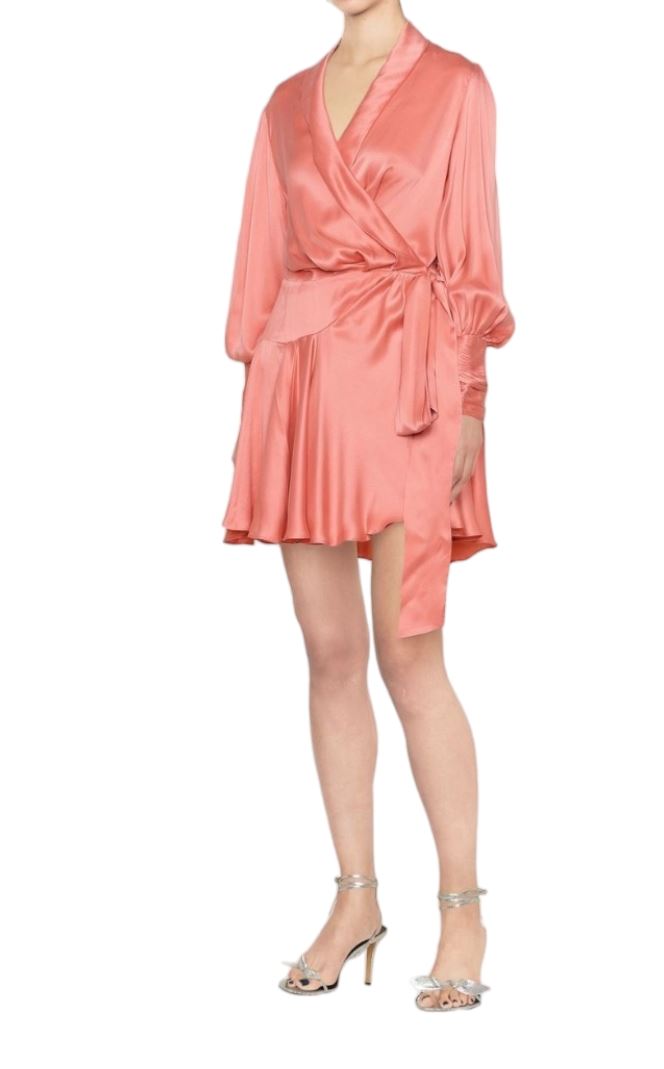 Zimmermann Silk Wrap Mini Dress | Dusty Pink, Sueded Silk Cocktail, Party Dress