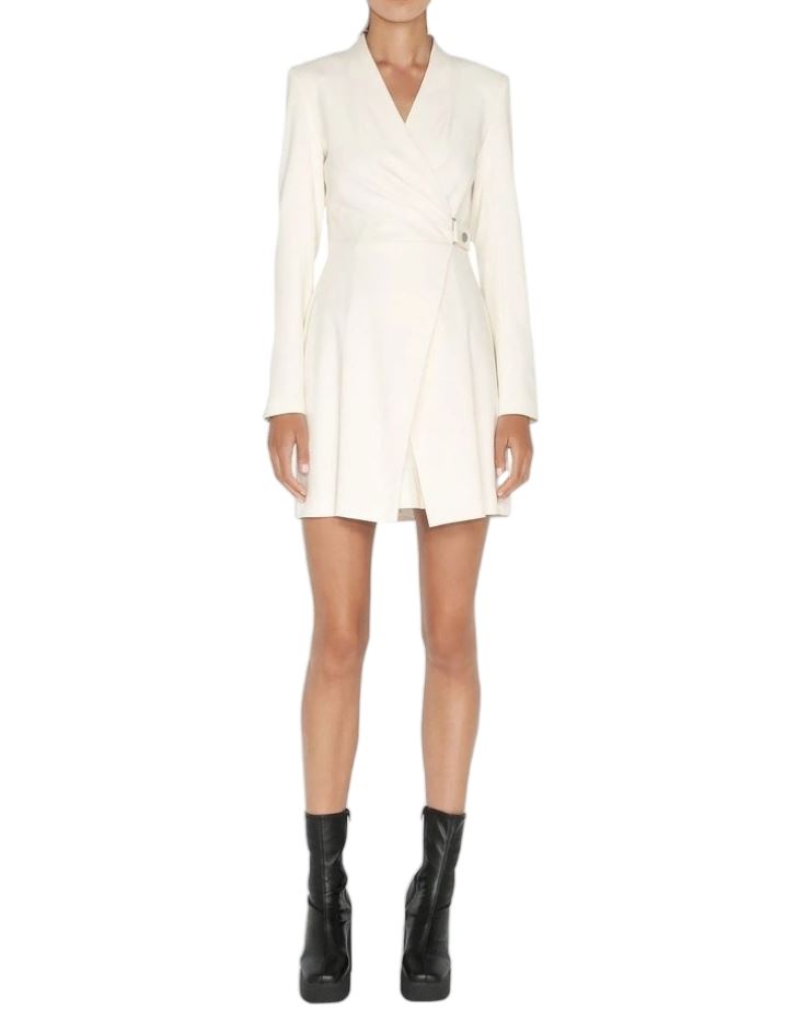 CUE Wrap Blazer Dress | Ivory/Off White, Buckle, Stretch Fabric,  Shoulder Pads