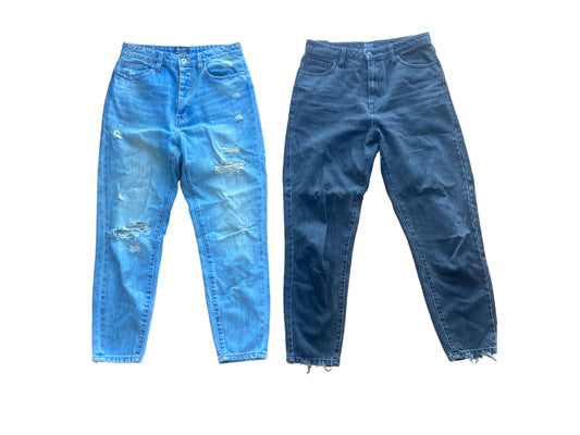 2 x Pairs Bardot Mom Mum Jeans | Black & Blue, Sz 11/12 or 29/30, Distressed
