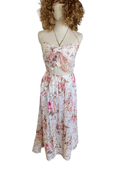 Zimmermann Cut Out Floral, Midi Dress | White/Pink, Embroidery, Bandeau, Sample