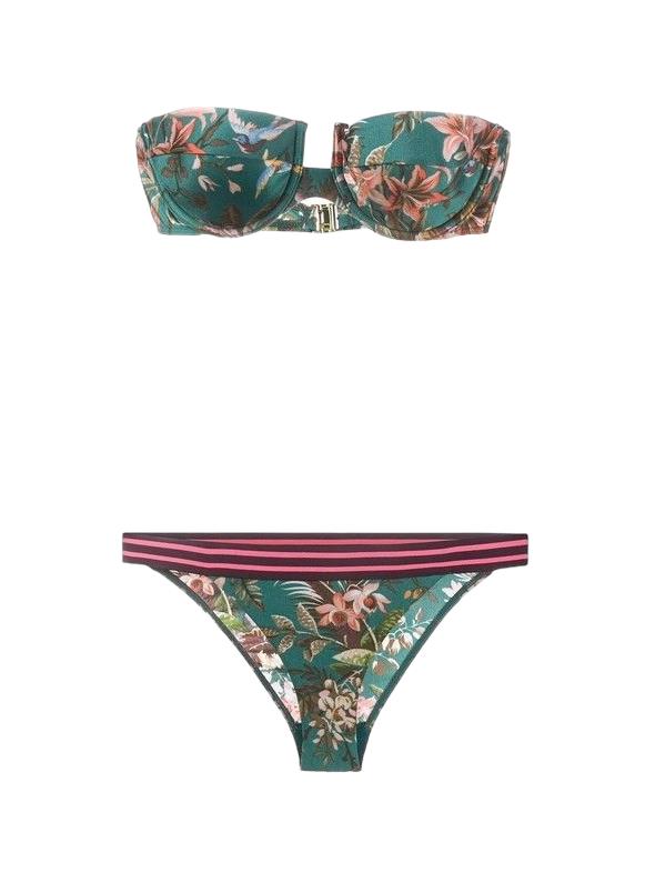 Zimmermann Tropicale Balconette Bikini | Teal/Green Floral, Underwire, Sz 3 C/D