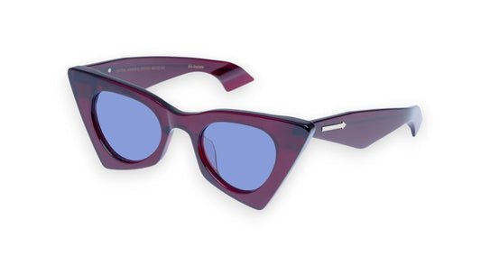 Karen Walker  Astral Arrow B Sunglasses | OxBlood, Blue Lens CatEye, Bio-Acetate