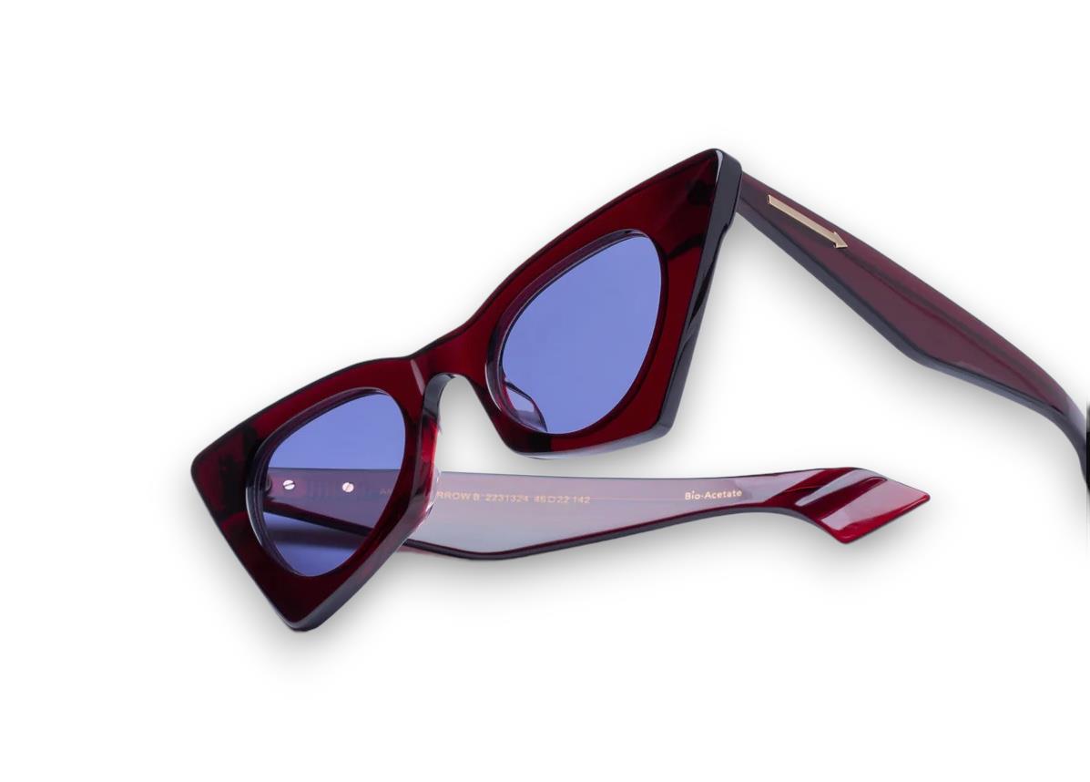 Karen Walker  Astral Arrow B Sunglasses | OxBlood, Blue Lens CatEye, Bio-Acetate