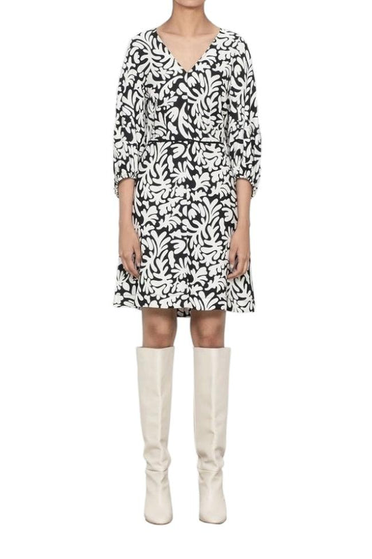 Veronika Maine Expressionism Short Dress | Mini, Black & White, Ethical, V Neck