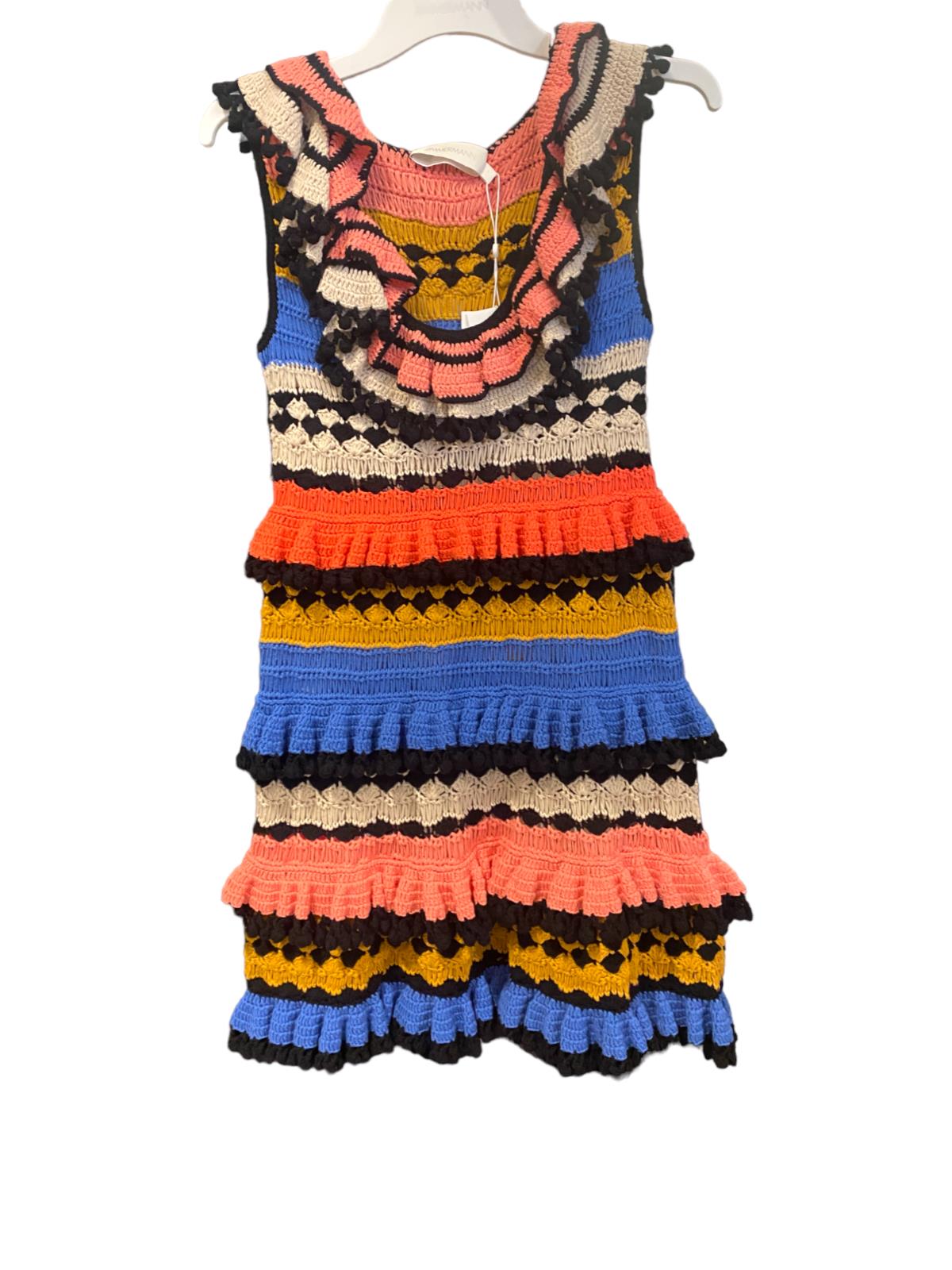 Zimmermann Tiggy Frill Mini Dress | Colourful, Crochet, Tiered, Frills, Pompoms