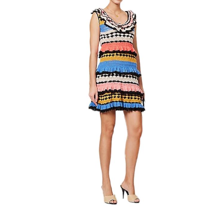 Zimmermann Tiggy Frill Mini Dress | Colourful, Crochet, Tiered, Frills, Pompoms