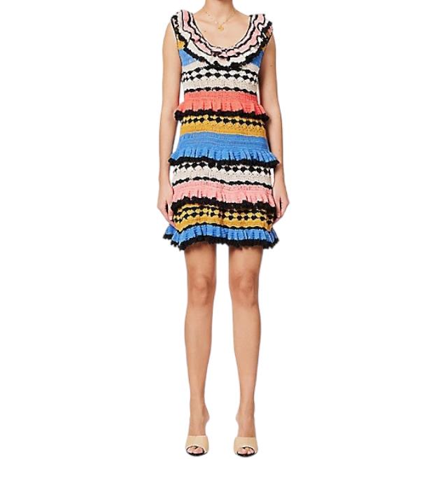 Zimmermann Tiggy Frill Mini Dress | Colourful, Crochet, Tiered, Frills, Pompoms