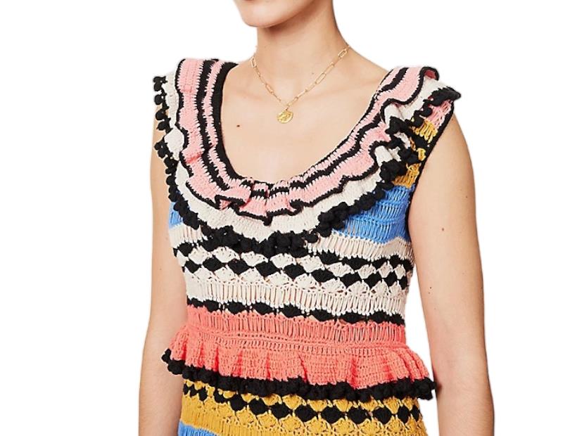 Zimmermann Tiggy Frill Mini Dress | Colourful, Crochet, Tiered, Frills, Pompoms