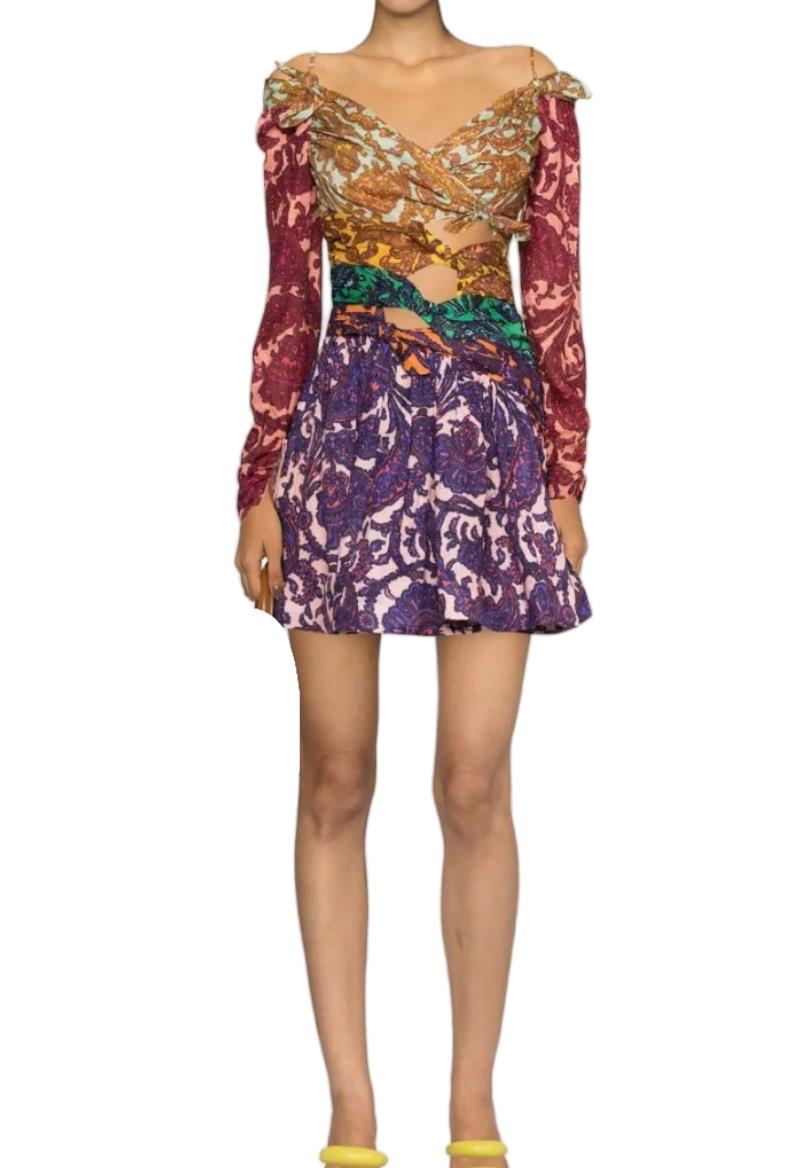 Zimmermann Tiggy Bow Mini Dress | Colourful, Linen, Tiered, Frills, Pompoms