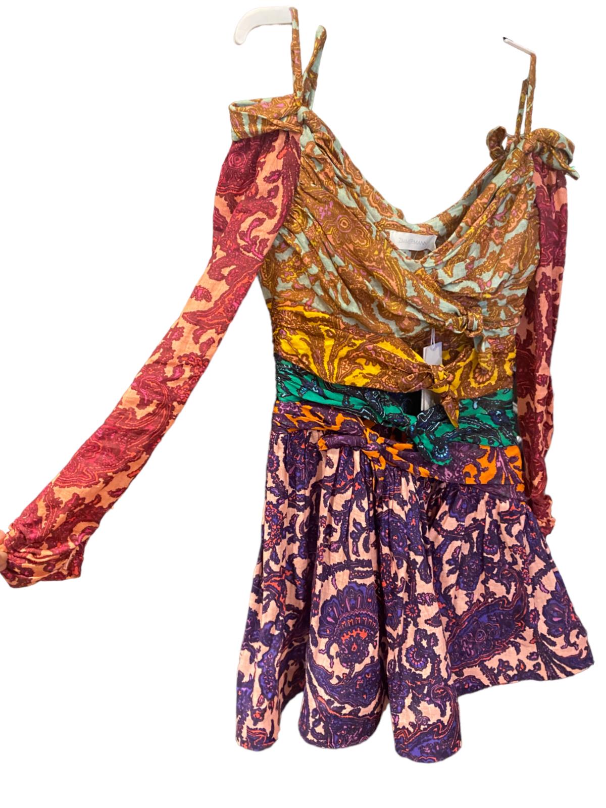 Zimmermann Tiggy Bow Mini Dress | Colourful, Linen, Tiered, Frills, Pompoms