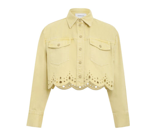 Zimmermann Clover Scallop Shirt Jacket | Pale Yellow, Denim, Cropped