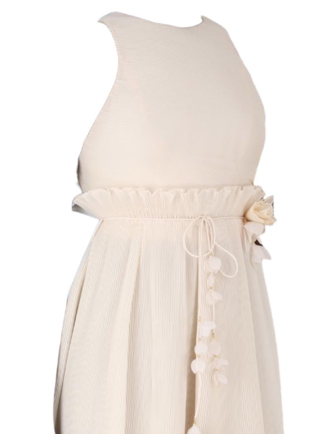 Zimmermann Pleated Picnic Dress | Ivory Bouquet Floral, Midi, Backless, Tie Belt