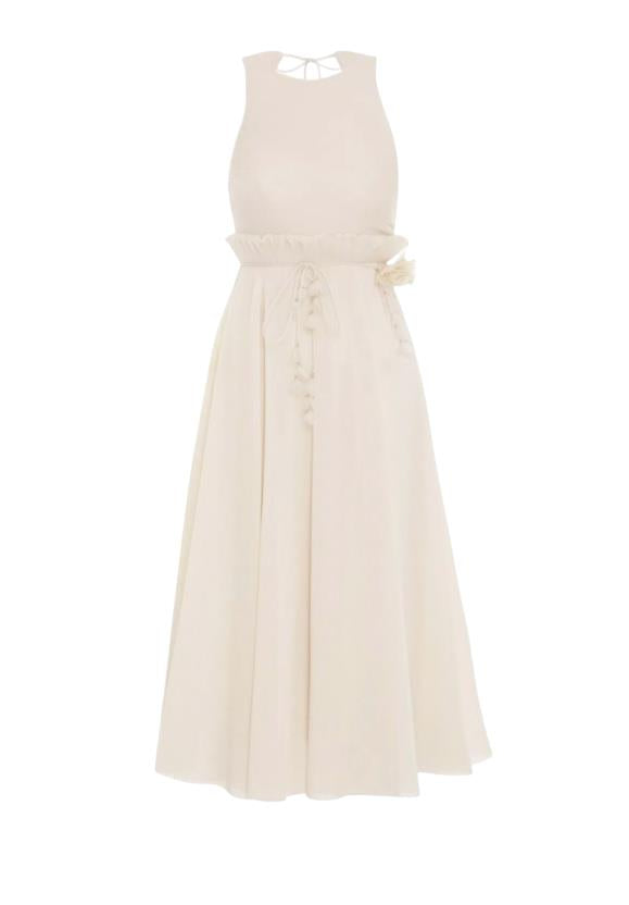 Zimmermann Pleated Picnic Dress | Ivory/Cream, Midi, Backless, Tie Bel