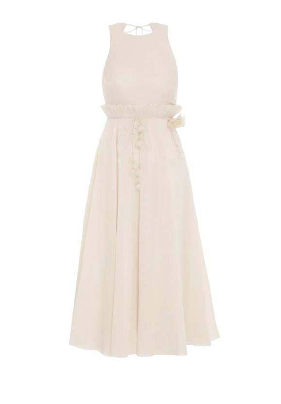 Zimmermann Pleated Picnic Dress | Ivory/Cream, Midi, Backless, Tie Belt, Flowers