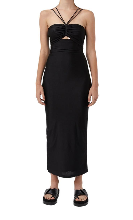 CAMILLA AND MARC Cerise Halter Midi Dress | Black, Stretch, Cut Out, Ruched