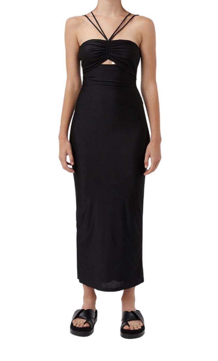 CAMILLA AND MARC Cerise Halter Midi Dress | Black, Stretch, Cut Out, Ruched