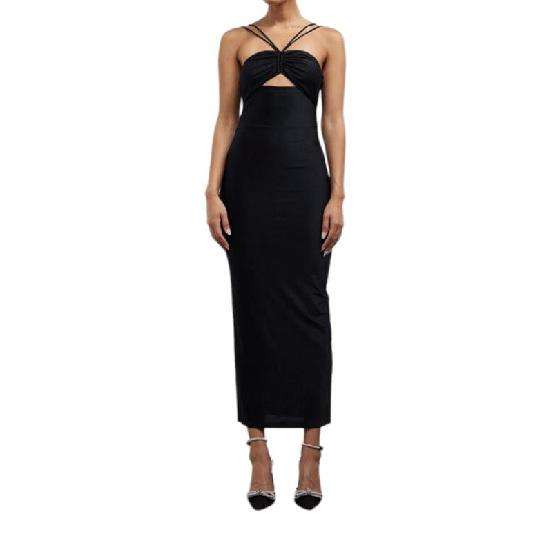 CAMILLA AND MARC Cerise Halter Midi Dress | Black, Stretch, Cut Out, Ruched