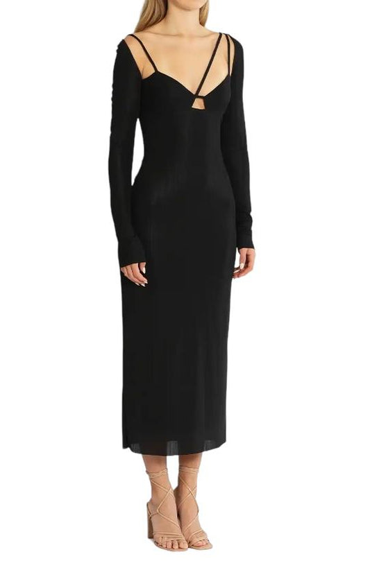CAMILLA AND MARC Verner Dress | Strappy, Midi, Black, Bodycon, Fitted, Layered