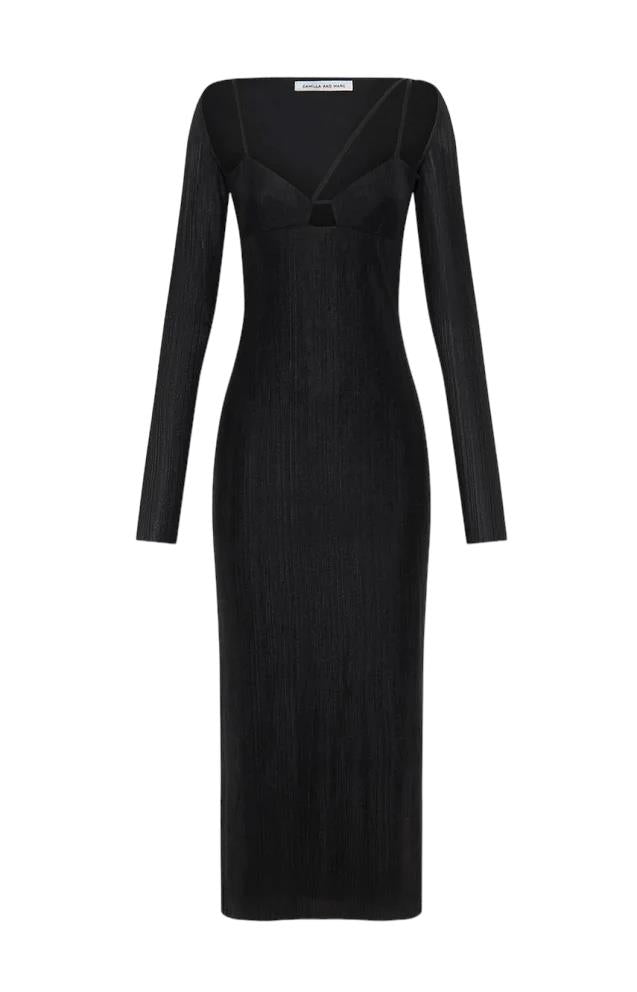 CAMILLA AND MARC Verner Dress | Strappy, Midi, Black, Bodycon, Fitted, Layered