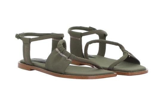 Zimmermann Scuba Flat Sandal | Olive / Khaki, Neoprene / Leather, Strappy Flats