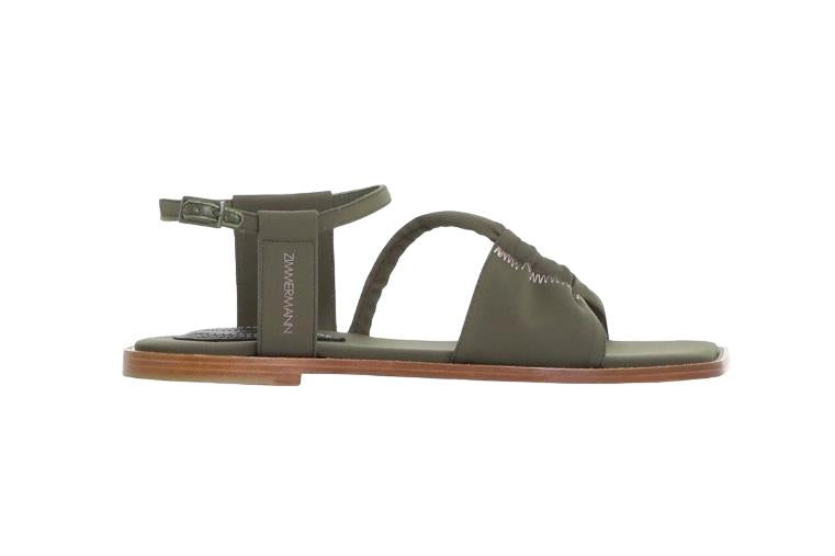 Zimmermann Scuba Flat Sandal | Olive / Khaki, Neoprene / Leather, Strappy Flats